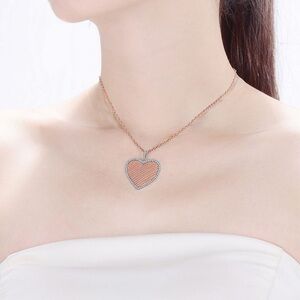 Genevive “Julie” CZ Sterling Silver and Rose Gold Plated Heart Pendant Necklace